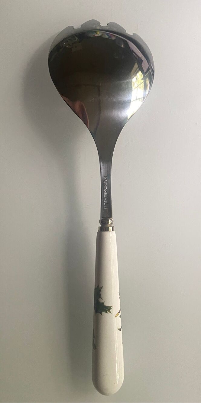 Portmeirion Botanic Garden Salad Serving Spoon Fork Large White Pink Blue White